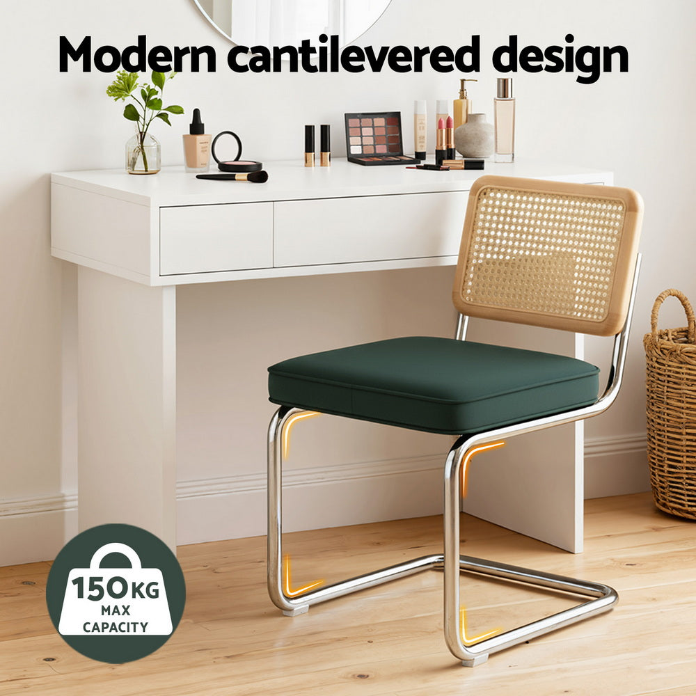 Artiss Dining Chairs Set of 4 Velvet Rattan Cantilever Green Artiss