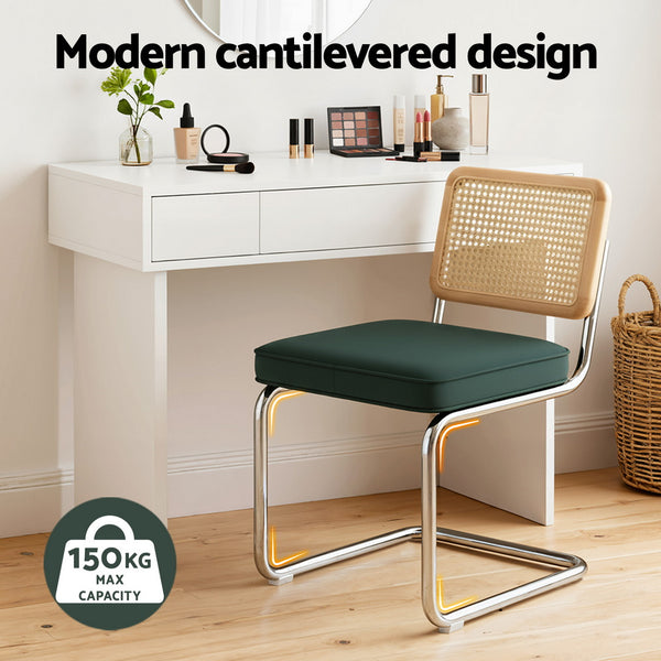 Artiss Dining Chairs Set of 4 Velvet Rattan Cantilever Green Artiss