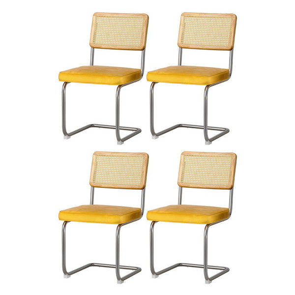 Artiss Dining Chairs Set of 4 Velvet Rattan Cantilever Yellow Artiss