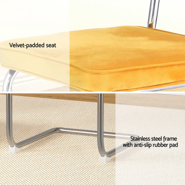 Artiss Dining Chairs Set of 4 Velvet Rattan Cantilever Yellow Artiss