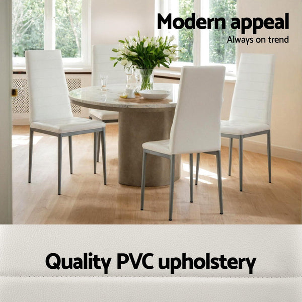 Artiss Dining Chairs Set of 4 Leather Channel Tufted White Artiss