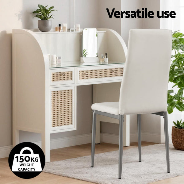 Artiss Dining Chairs Set of 4 Leather Channel Tufted White Artiss