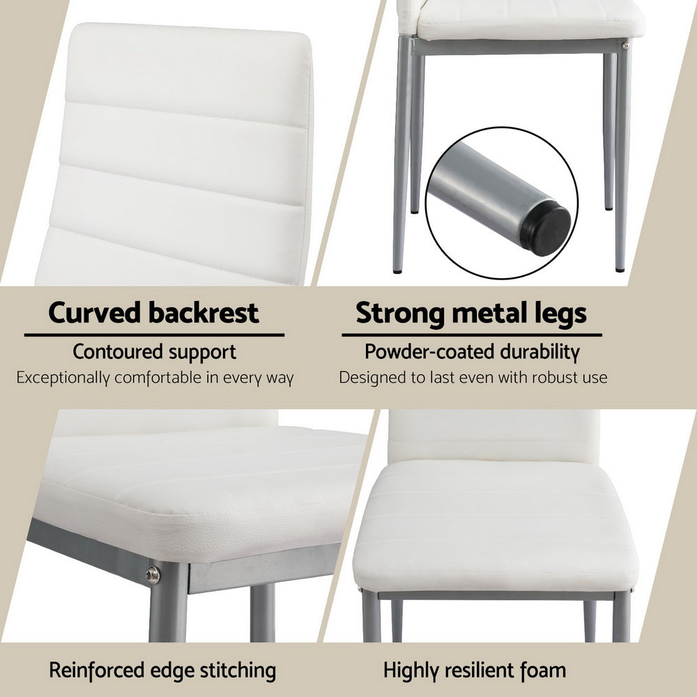 Artiss Dining Chairs Set of 4 Leather Channel Tufted White Artiss