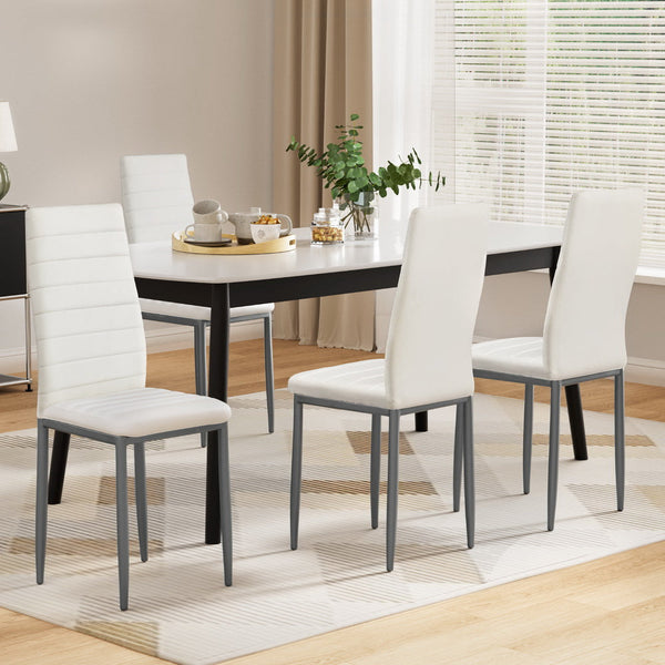 Artiss Dining Chairs Set of 4 Leather Channel Tufted White Artiss