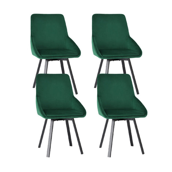 Artiss Dining Chairs Set of 4 Velvet Swivel Base Green Artiss