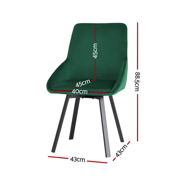 Artiss Dining Chairs Set of 4 Velvet Swivel Base Green Artiss