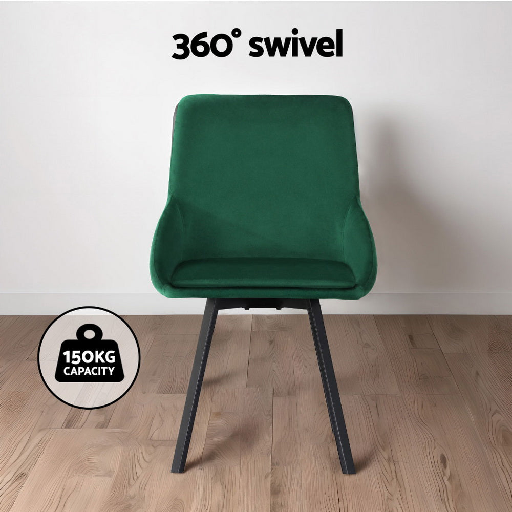 Artiss Dining Chairs Set of 4 Velvet Swivel Base Green Artiss