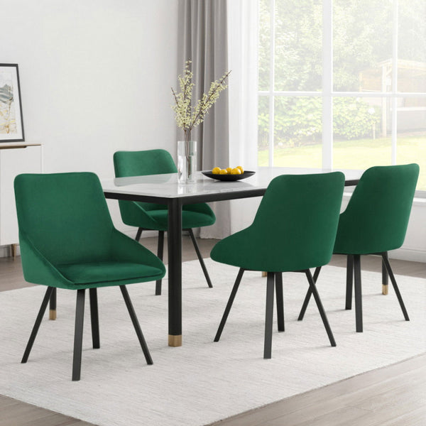Artiss Dining Chairs Set of 4 Velvet Swivel Base Green Artiss