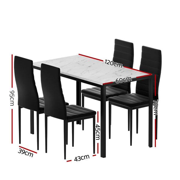 1 Artiss Dining Table and 4 Chairs Set Marble Effect Artiss