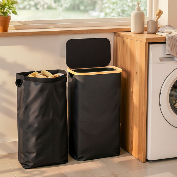 Artiss Laundry Basket with Removable Bag Foldable Black Awezingly
