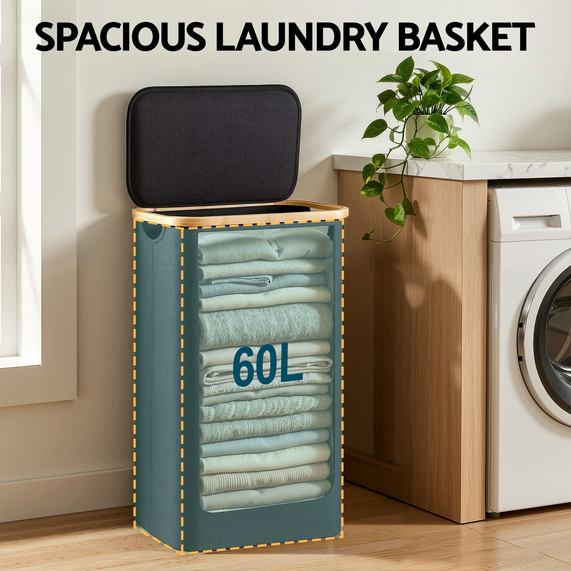 Artiss Laundry Basket with Removable Bag Foldable Black Awezingly