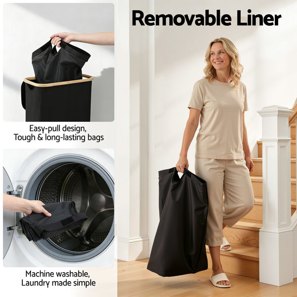 Artiss Laundry Basket with Removable Bag Foldable Black Awezingly