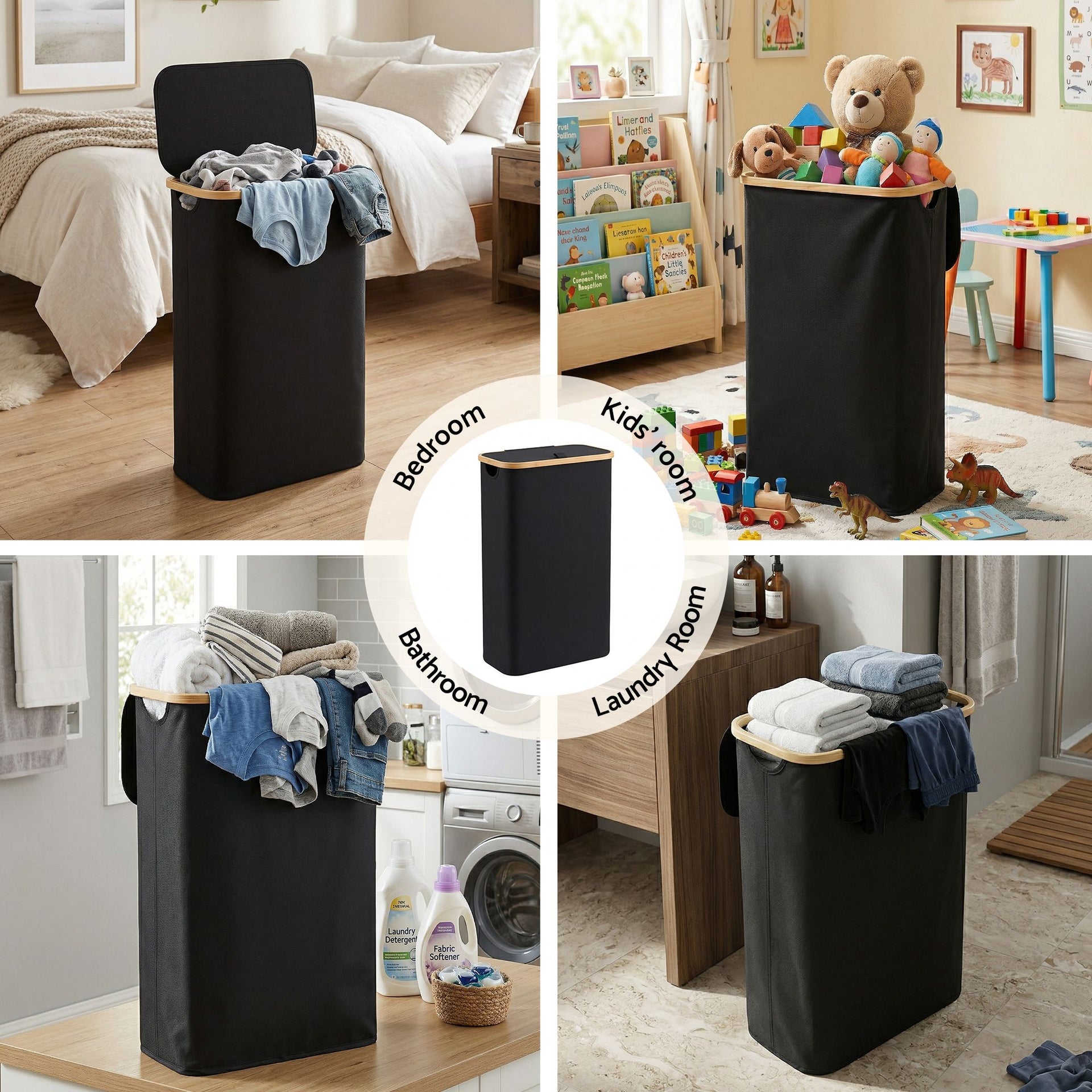 Artiss Laundry Basket with Removable Bag Foldable Black Awezingly