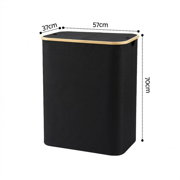 Artiss 2 Sections Laundry Basket with Removable Bags Foldable Black Awezingly
