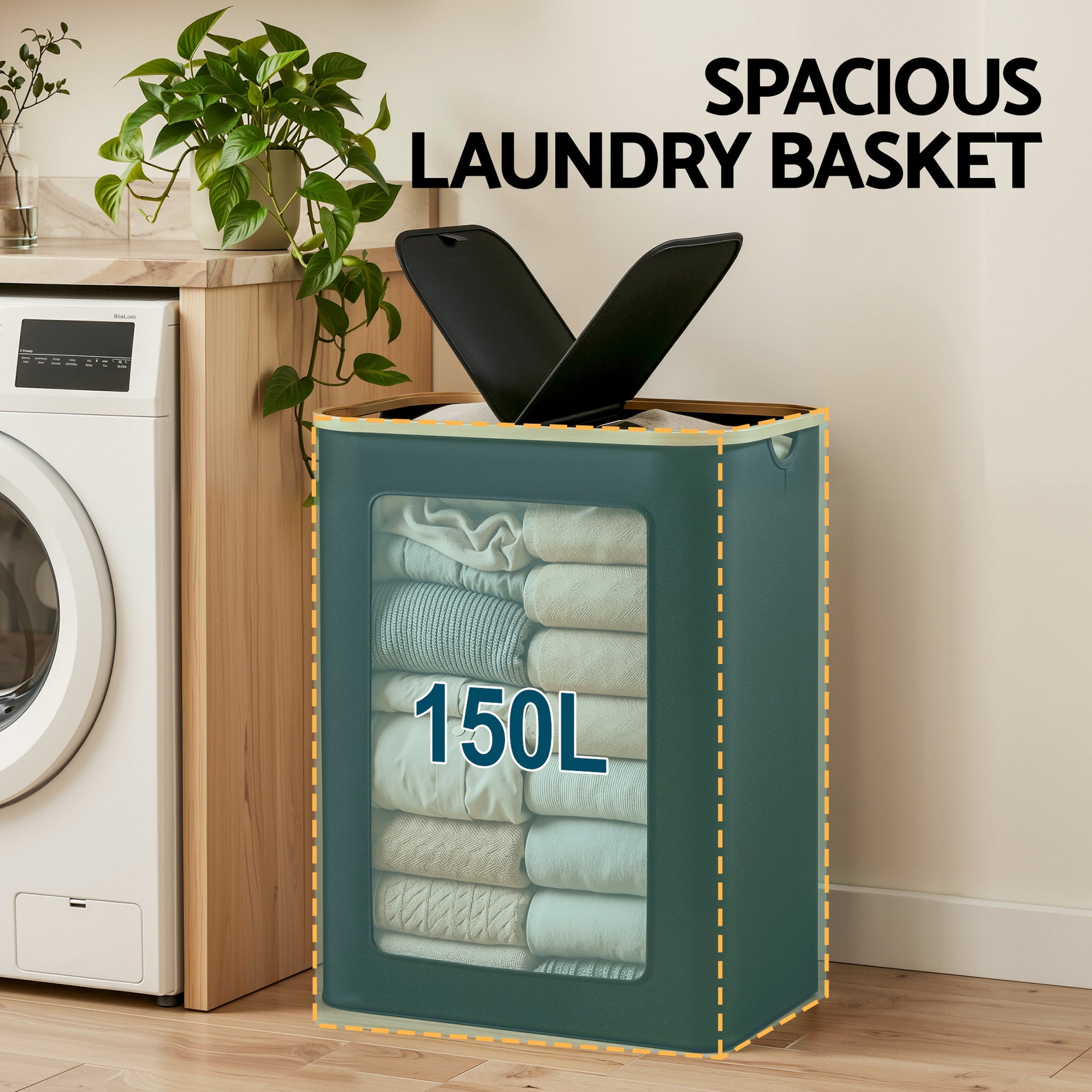 Artiss 2 Sections Laundry Basket with Removable Bags Foldable Black Awezingly