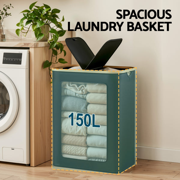 Artiss 2 Sections Laundry Basket with Removable Bags Foldable Black Awezingly