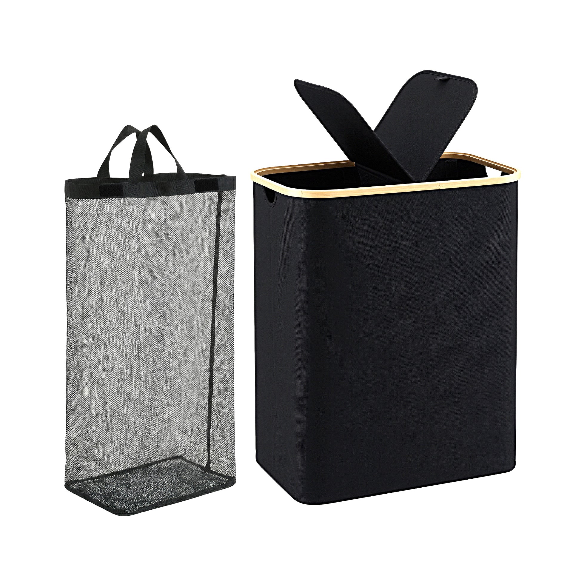 Artiss 2 Sections Laundry Basket with Removable Bags Foldable Black Awezingly