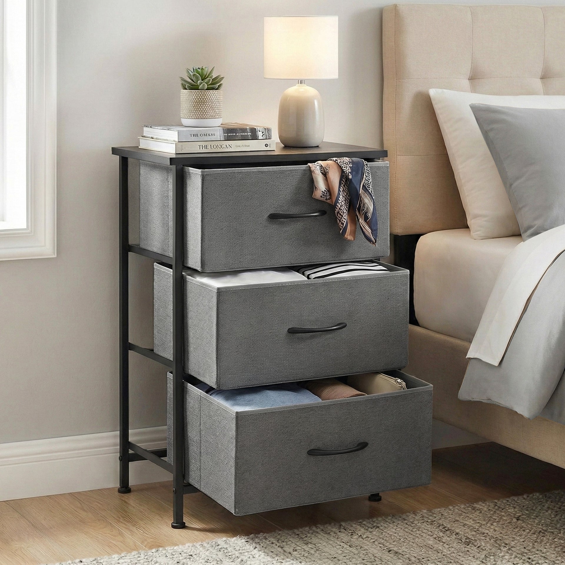 Artiss Chest of 3 Drawers Storage Dresser Tallboy Grey Awezingly