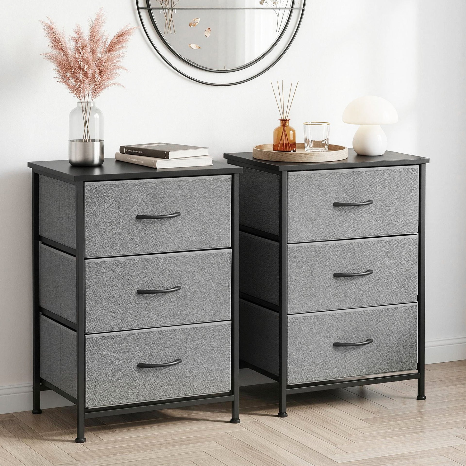 Artiss Set of 2 Chest of 3 Drawers Storage Dresser Tallboy Grey Awezingly