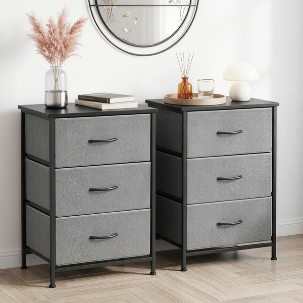 Artiss Set of 2 Chest of 3 Drawers Storage Dresser Tallboy Grey Awezingly
