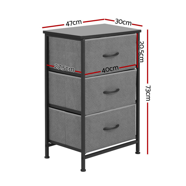 Artiss Set of 2 Chest of 3 Drawers Storage Dresser Tallboy Grey Awezingly