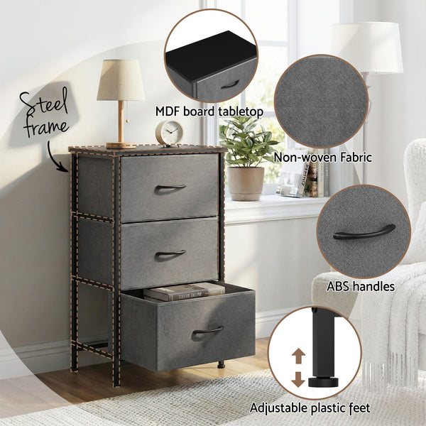 Artiss Set of 2 Chest of 3 Drawers Storage Dresser Tallboy Grey Awezingly