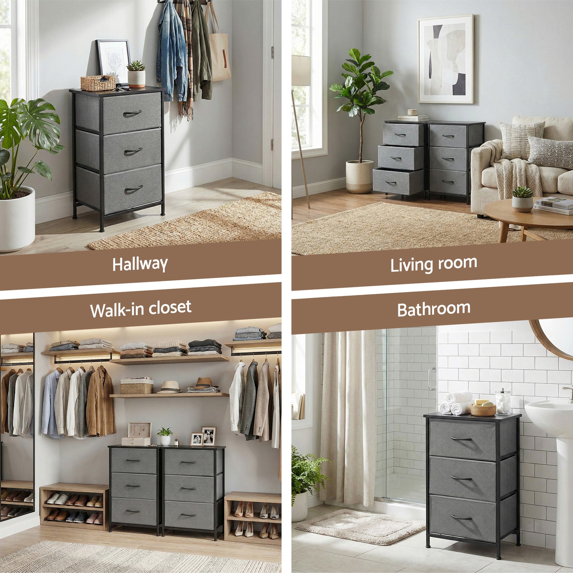 Artiss Set of 2 Chest of 3 Drawers Storage Dresser Tallboy Grey Awezingly