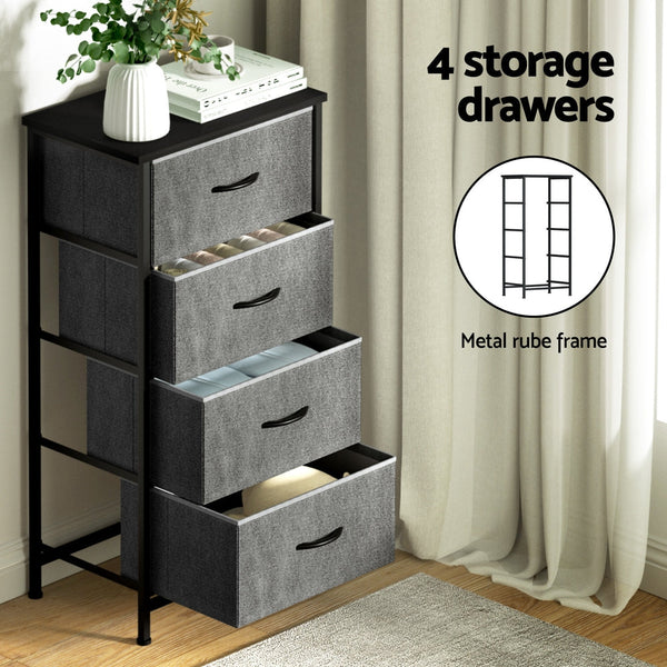 Artiss Chest of 4 Drawers Storage Dresser Tallboy Grey Artiss
