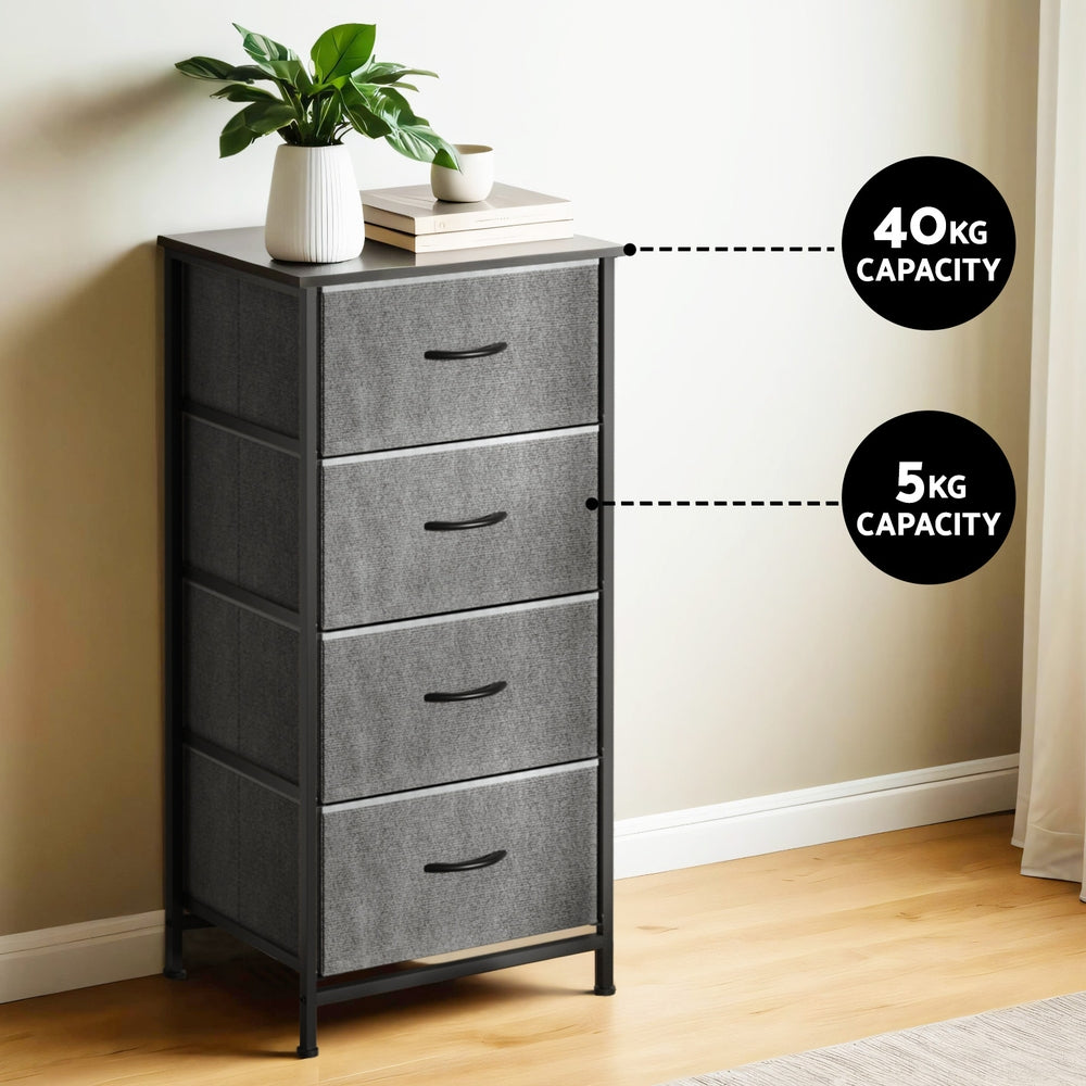 Artiss Chest of 4 Drawers Storage Dresser Tallboy Grey Artiss