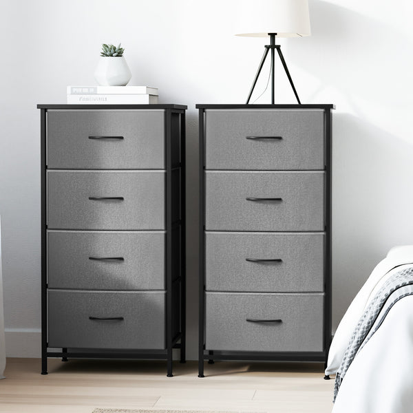 Artiss Set of 2 Chest of 4 Drawers Storage Dresser Tallboy Grey Awezingly