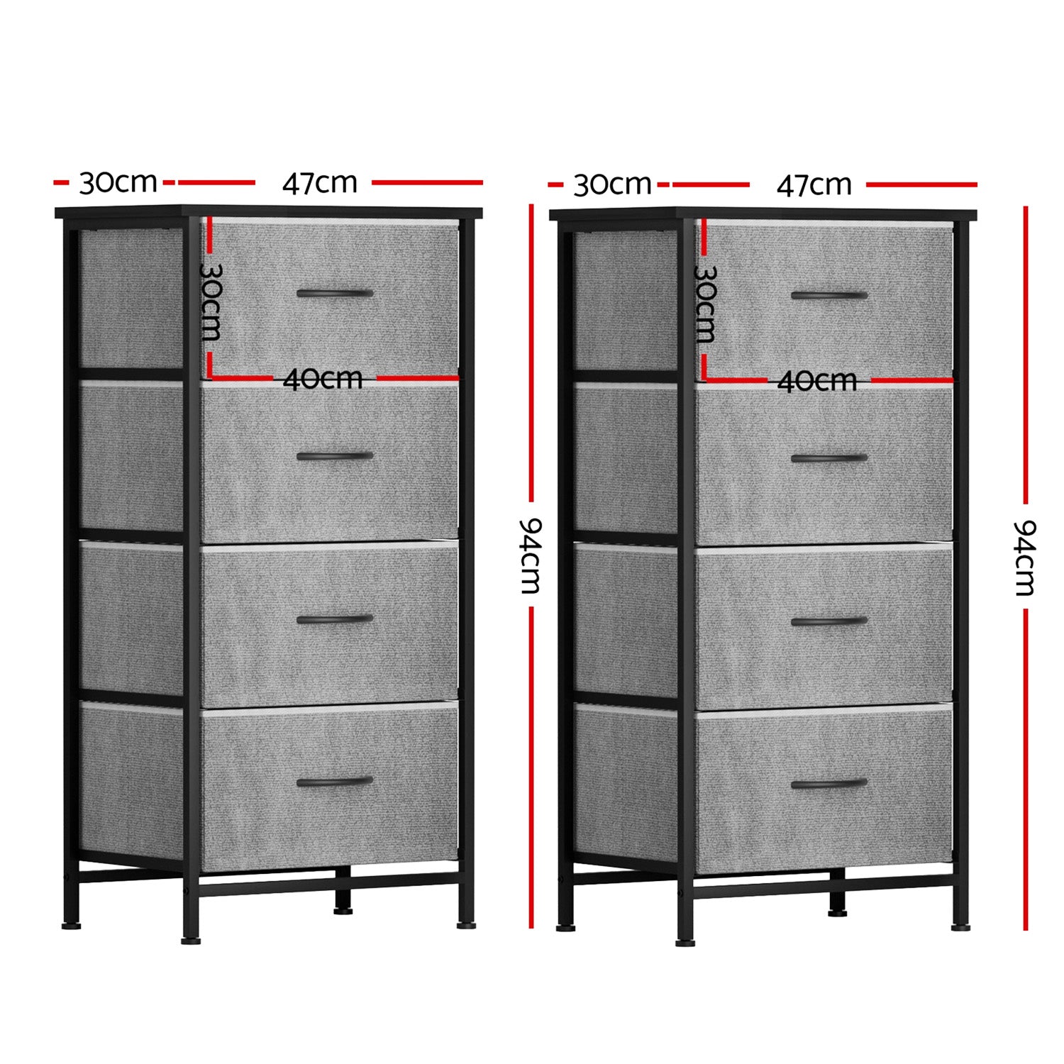 Artiss Set of 2 Chest of 4 Drawers Storage Dresser Tallboy Grey Awezingly