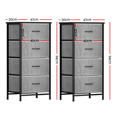 Artiss Set of 2 Chest of 4 Drawers Storage Dresser Tallboy Grey