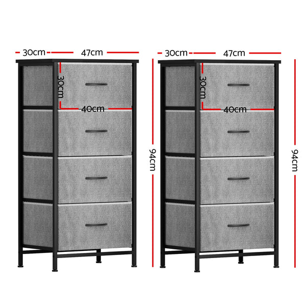 Artiss Set of 2 Chest of 4 Drawers Storage Dresser Tallboy Grey Awezingly