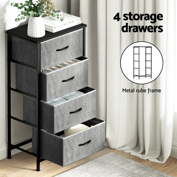Artiss Set of 2 Chest of 4 Drawers Storage Dresser Tallboy Grey Awezingly