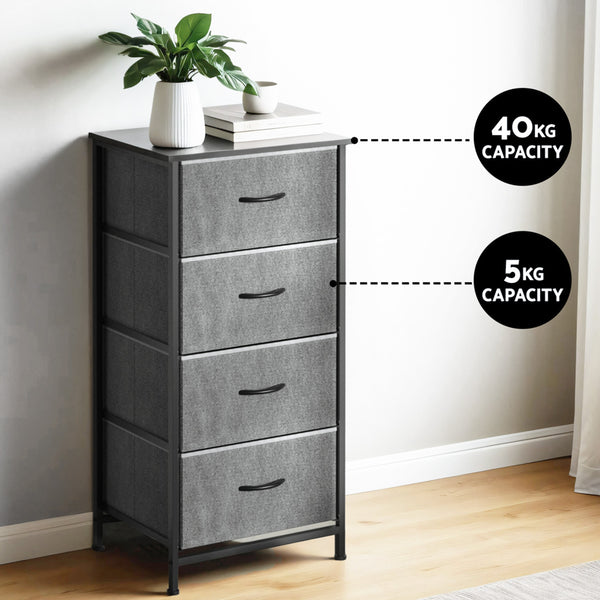 Artiss Set of 2 Chest of 4 Drawers Storage Dresser Tallboy Grey Awezingly
