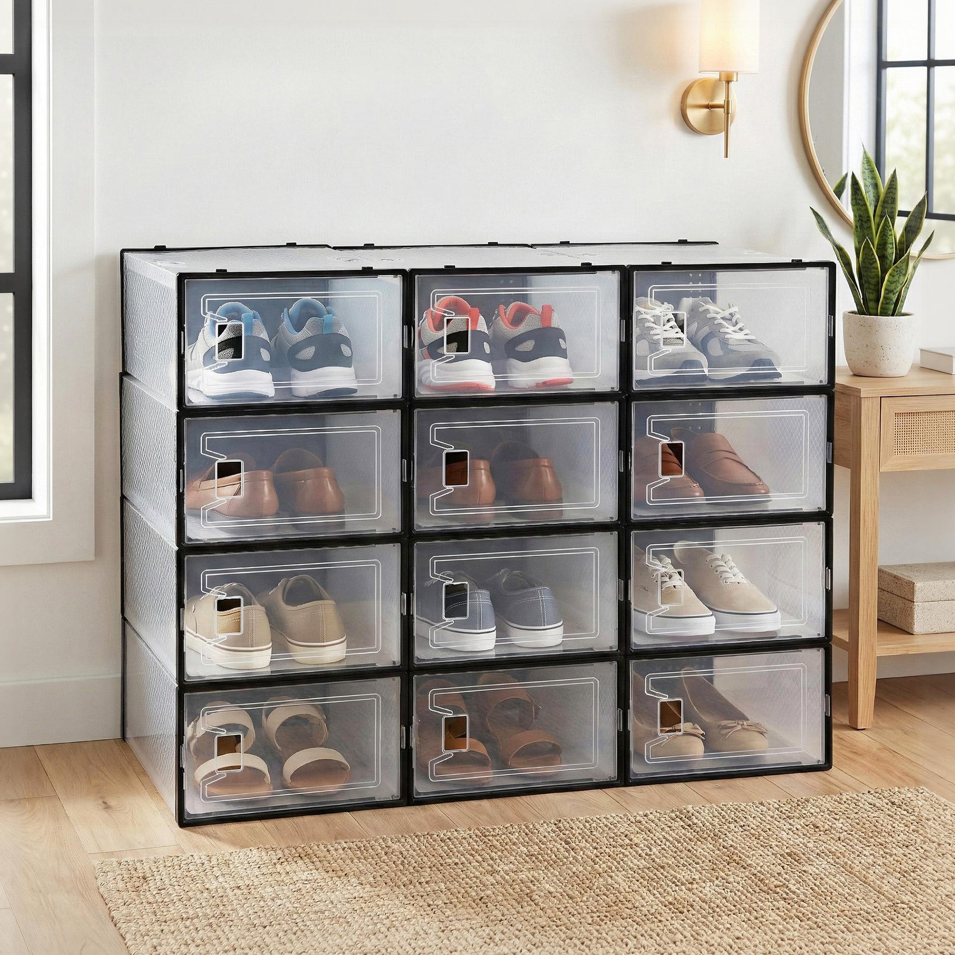 Artiss Shoe Storage Box DIY Set of 12 Stackable Black Awezingly