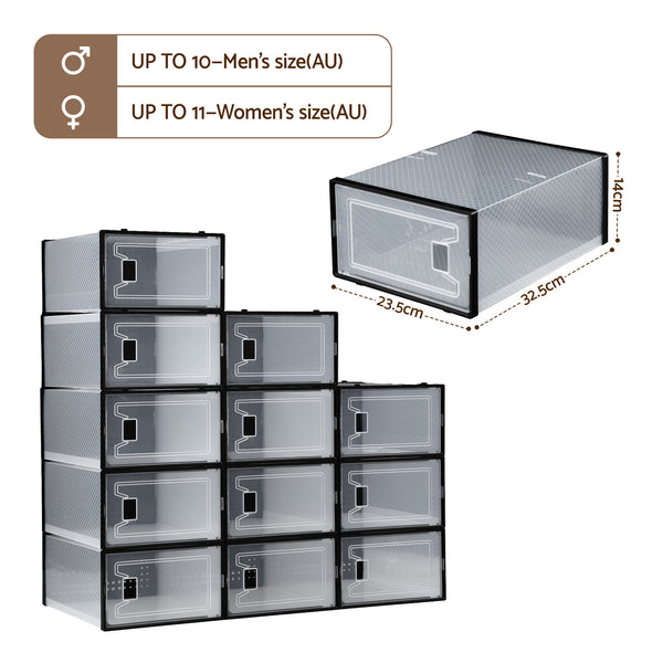 Artiss Shoe Storage Box DIY Set of 12 Stackable Black Awezingly