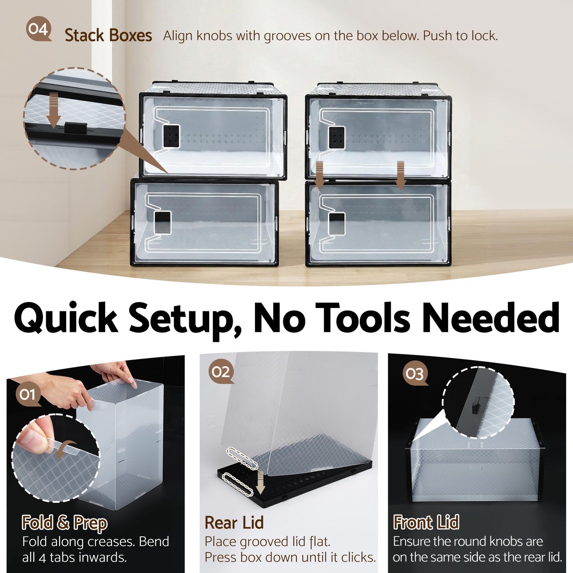 Artiss Shoe Storage Box DIY Set of 12 Stackable Black Awezingly