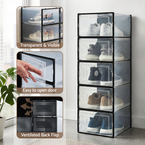 Artiss Shoe Storage Box DIY Set of 12 Stackable Black Awezingly