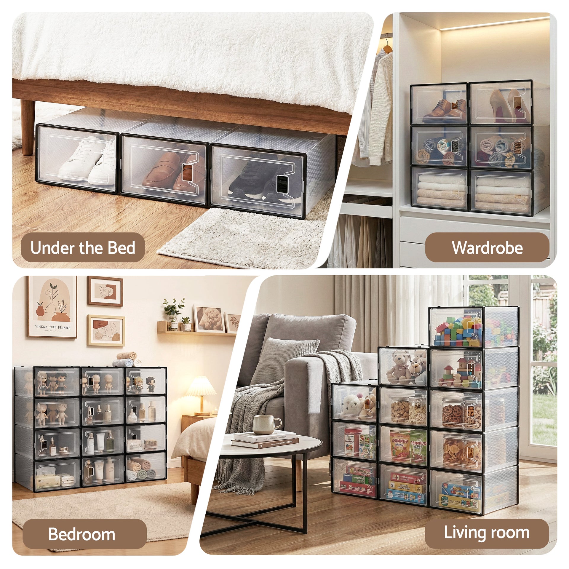 Artiss Shoe Storage Box DIY Set of 12 Stackable Black Awezingly