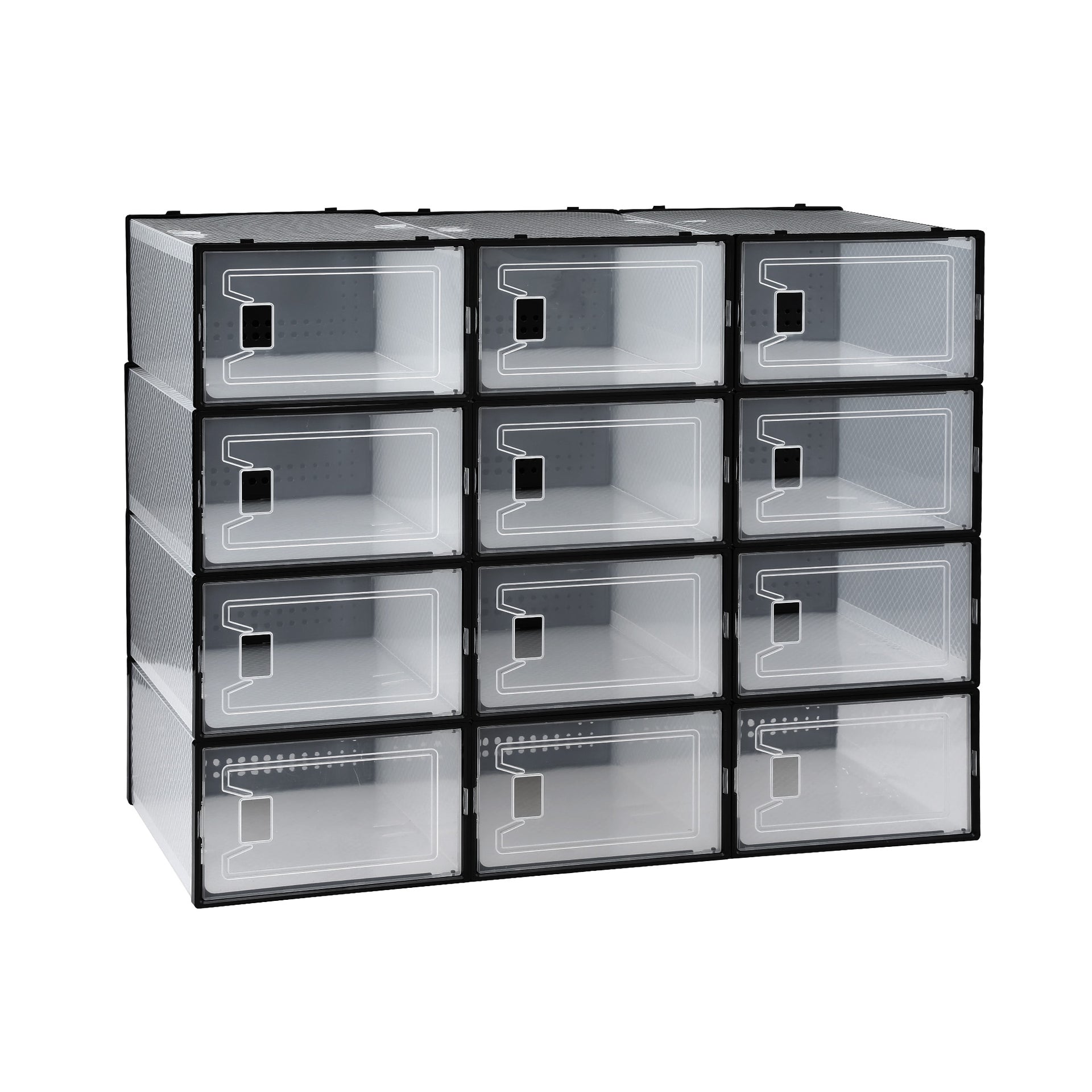 Artiss Shoe Storage Box DIY Set of 12 Stackable Black Awezingly