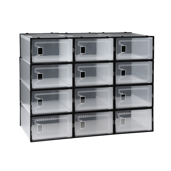 Artiss Shoe Storage Box DIY Set of 12 Stackable Black Awezingly