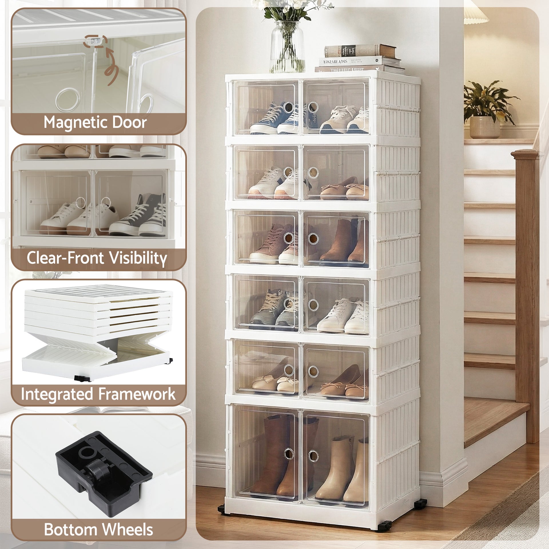 Artiss Foldable Shoe Storage Box 6 Tier 12 Pairs Entryway Awezingly