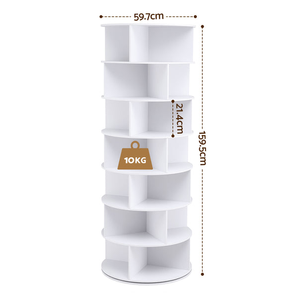 Artiss 7 Tier 360° Rotating Shoe Rack Storage Display Shelf White Awezingly