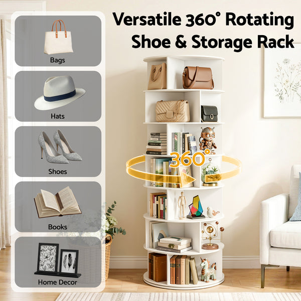 Artiss 7 Tier 360° Rotating Shoe Rack Storage Display Shelf White Awezingly