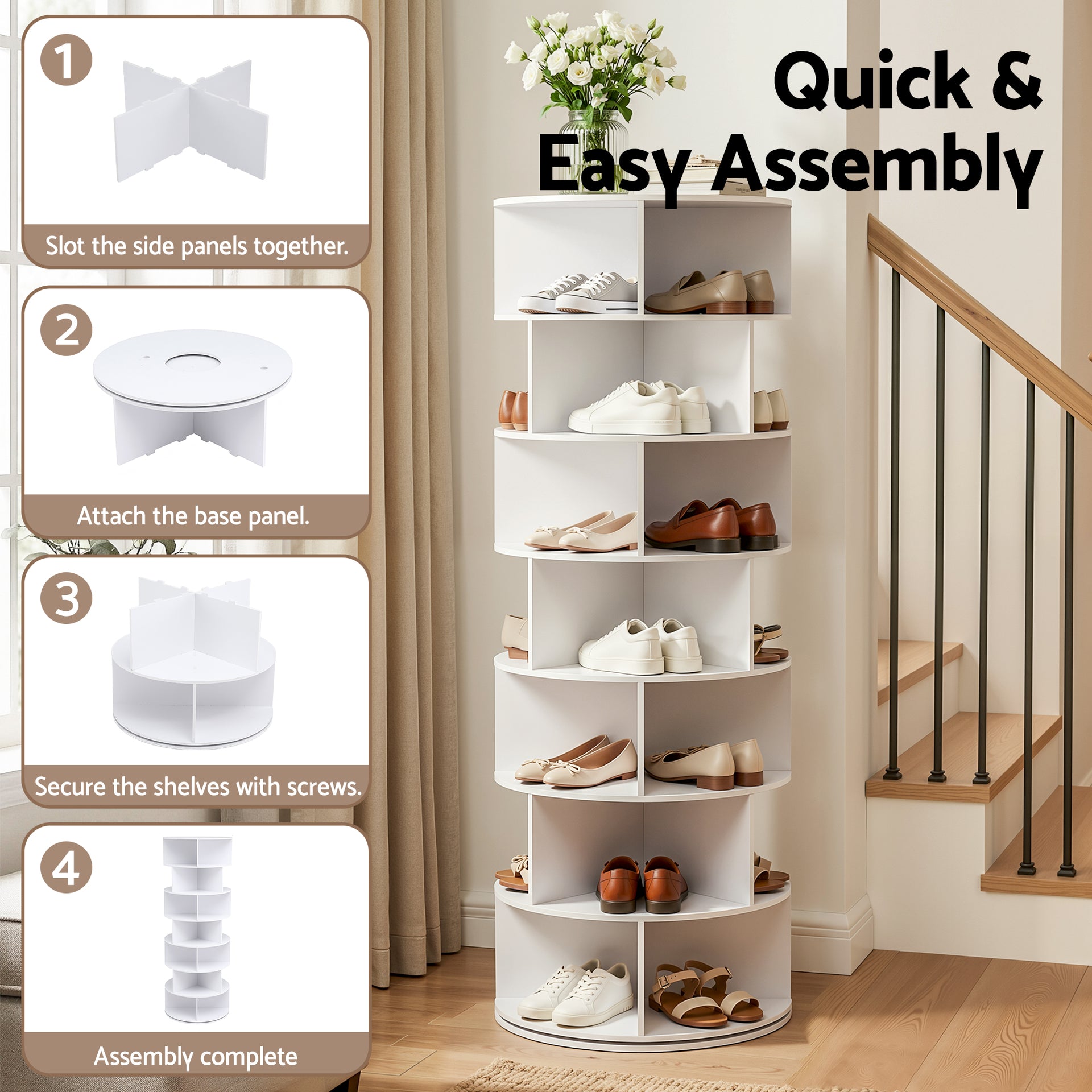 Artiss 7 Tier 360° Rotating Shoe Rack Storage Display Shelf White Awezingly
