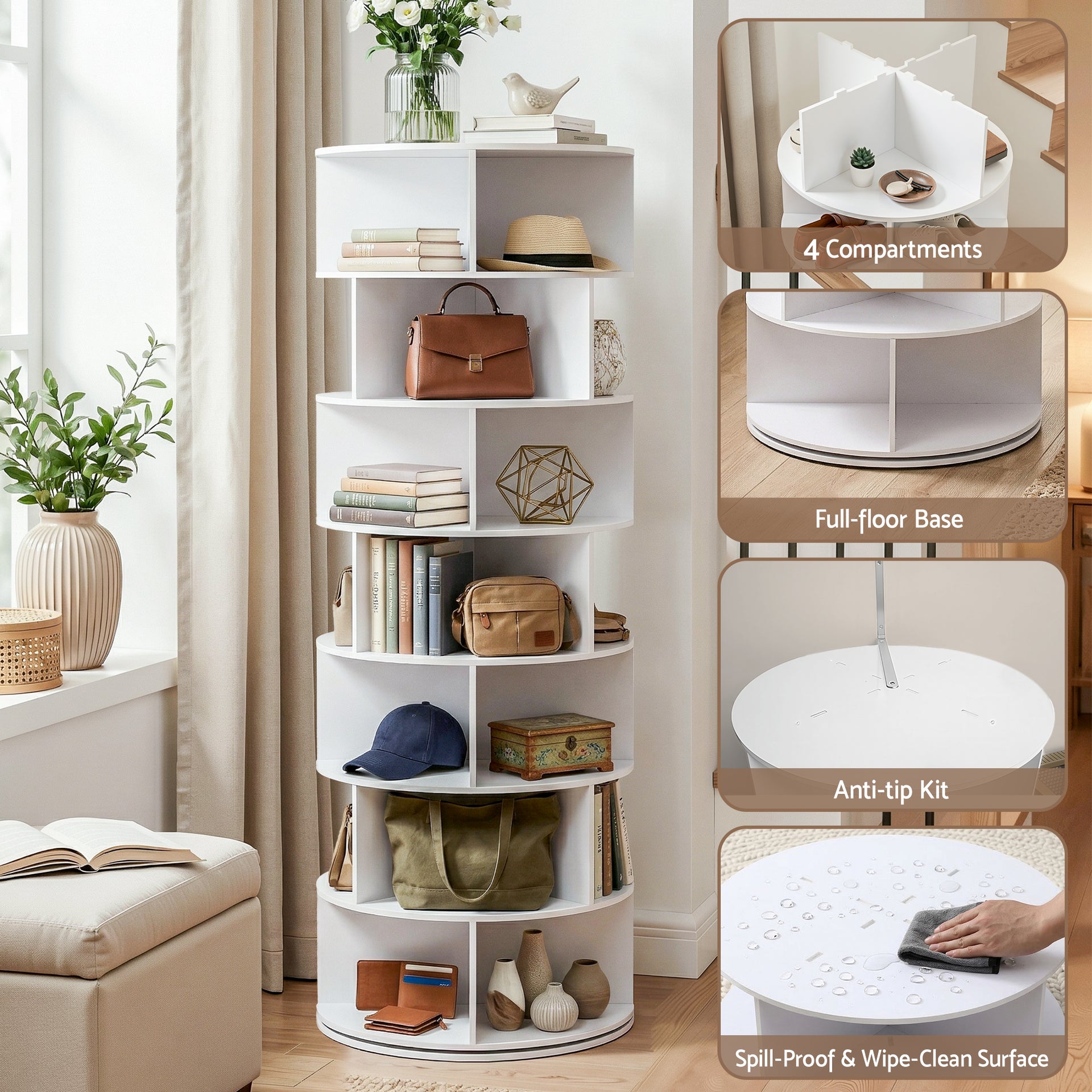 Artiss 7 Tier 360° Rotating Shoe Rack Storage Display Shelf White Awezingly