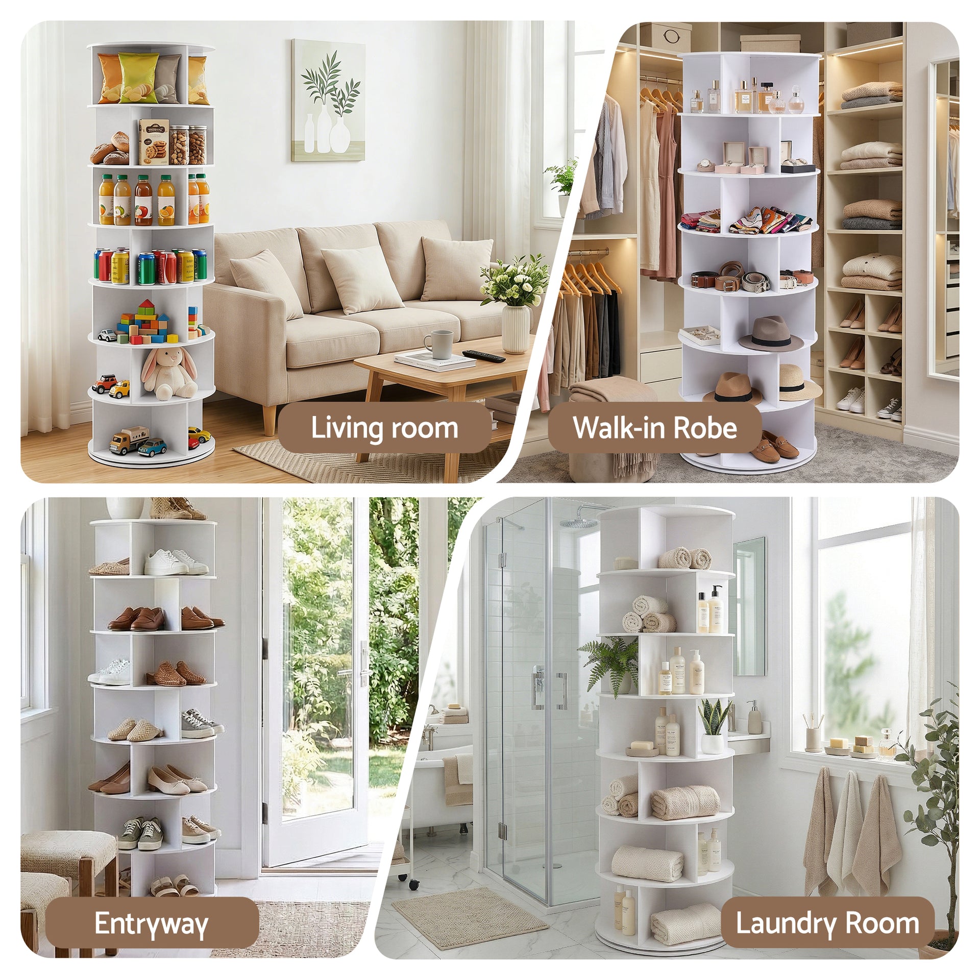 Artiss 7 Tier 360° Rotating Shoe Rack Storage Display Shelf White Awezingly