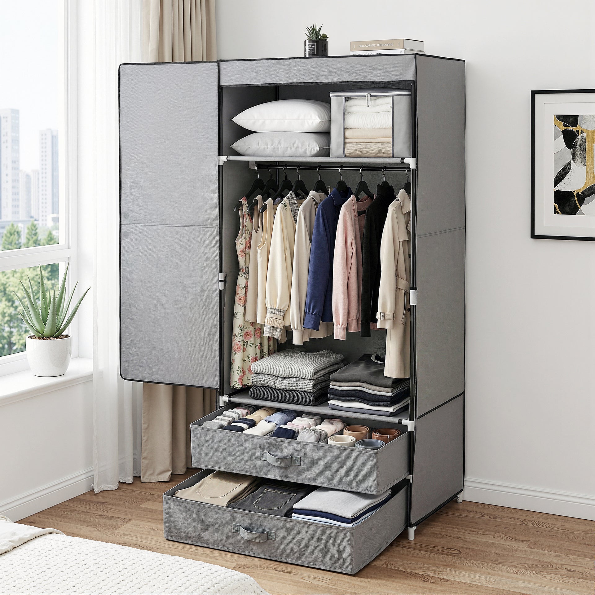 Artiss Large Portable Clothes Closet Wardrobe with Magnetic Door Grey Awezingly