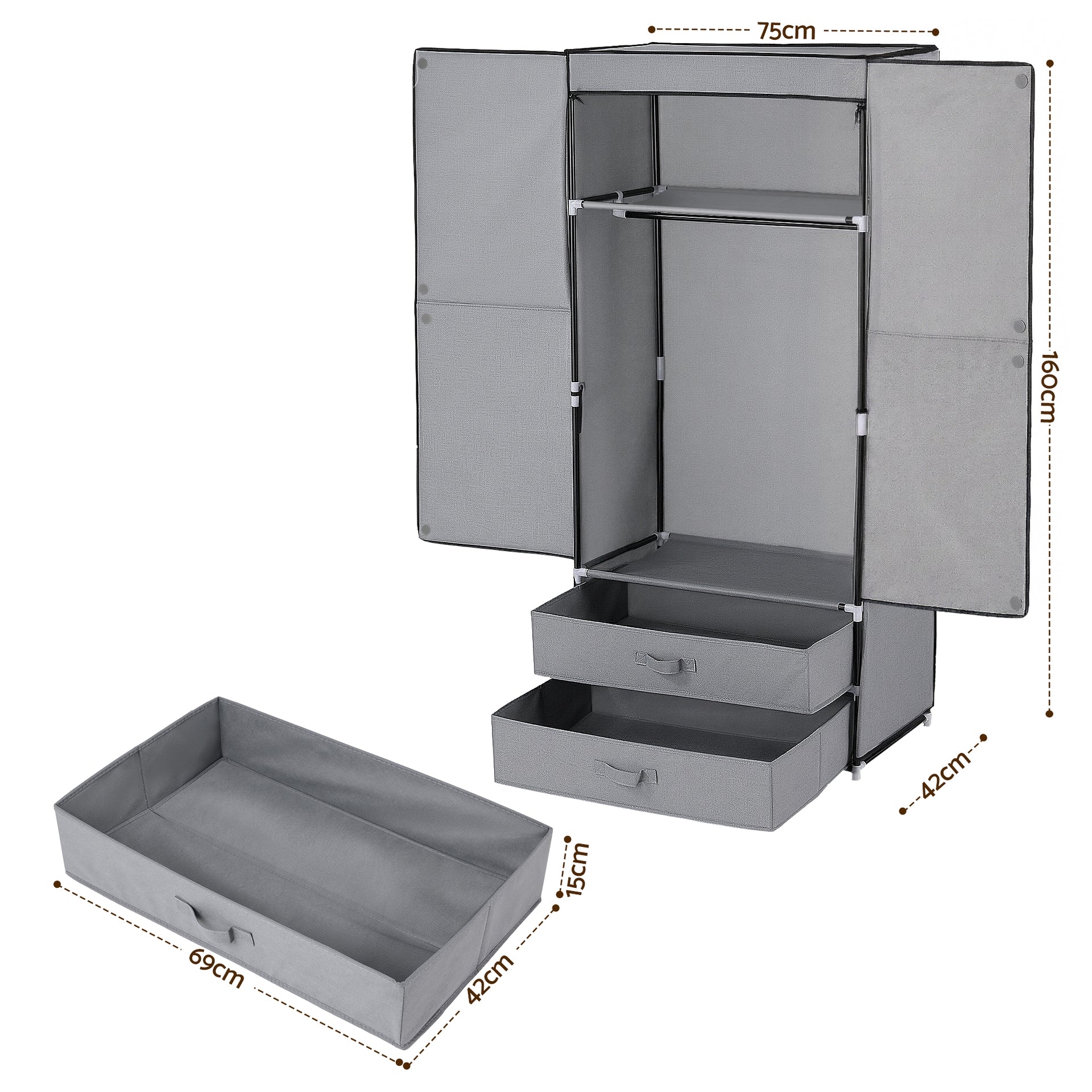 Artiss Large Portable Clothes Closet Wardrobe with Magnetic Door Grey Awezingly